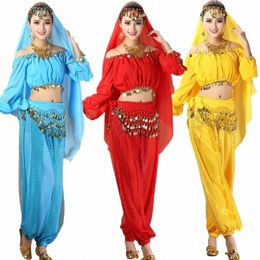belly Dance Clothing Indian Dance Performance Clothing Dance Practise Clothing New Lg-sleeved Lantern Sleeve Suit r3Ww#