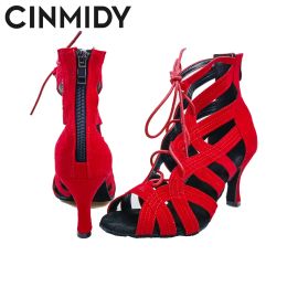 Cinmidy Red Latin Dance Shoes Women Salas Ballroom Dancing Shoes Tango Waltz Software Shoes Pole Dance Boots Ladies Party Shoes