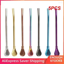 Drinking Straws 5PCS Filter Spoon Durable Rich And Colorful Stainless Steel Straw Tea Luxury Coffee Stirring
