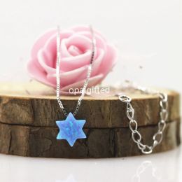 Necklaces (1pc/lot)Light Blue Star of David Opal Pendant Necklace 2022 Summer Newest Synthetic Opal Necklaces with 925 silver for girl