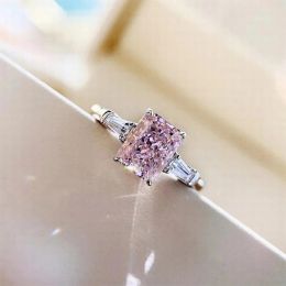 Huitan Gorgeous Square Pink Cubic Zirconia Ring for Women Temperament Sweet Girls Engagement Rings Exquisite Gift Trendy Jewellery