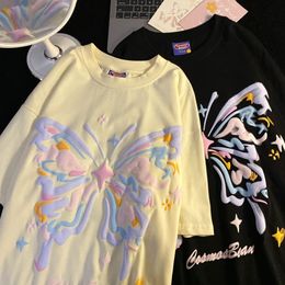 Purple Foaming Butterfly Graphic T Shirts Hip Hop Funny Y2K Top Oversized Casual Short Sleeve Summer Tee Korean Fashion Couples 240325