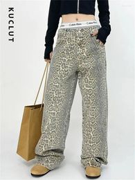 Women's Jeans Leopard Print Women American Retro High Street Casual Overalls Loose Wide Leg Pants Y2k Hip-hop Streetwear Baggy Trousers