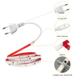 120 -LED/M LED LIGHT 220V Elastyczna 10cm Cuttable Soft Lampa pasek 2835 Kleja taśmowa Eu Wtyczka Vanity Szaf