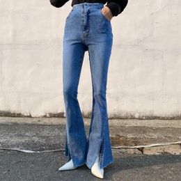 Women's Jeans 2024 Women Korean Y2K High Waist Flare Blue Fashion Indie Side Split Denim Trousers 90s Aesthetic Slim Sexy Pencil Pants