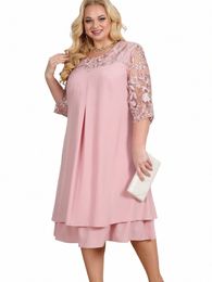 plus Size Summer Dr 2023 Elegant Embroidery Chiff Prom Formal Party Dres for Chubby Women Loose Ladies Church Dr 47jU#