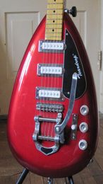 Custom Hutchins Brian Jones 1960s PGW Teardrop Signature Metallic Red Semi Hollow Body Electric Guitar Bigs Bridge 3 Pickups7392454