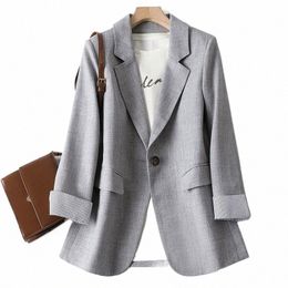 women Jackets Casual Loose Blazer Lg Sleeve Plus Size Autumn Winter Elegant Coat Fi Busin Plaid Suits Commuter Clothes e0z3#