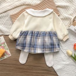 Autumn Family Matching Outfits for Baby Boy Blue Plaid Romper+Girl Peter Pan Collar Bowtie Bodysuit Sister Brother Clothes E818