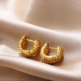 Hoop Earrings Creative Metal Woven Huggie Earring Gold Colour Texture Chunky Small For Women Girls Ear Buckle Piercing Jewellery