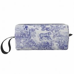 classic French Toile De Jouy Navy Blue Motif Pattern Travel Toiletry Bag Forestl Art Cosmetic Makeup Bag Storage Dopp Kit Case A7Cc#