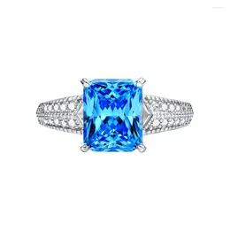 Cluster Rings Zhenchengda 5.6 Sea Blue Treasure Ring 8 10 Flower Cutting High Carbon Diamond 925 Silver