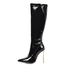 Boots Women High Boots Sexy Zipper Black Red White Knee High Boots Sexy High Heels Patent Autumn Winter Women's Shoes Large Size 45 48