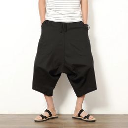 Pants Cotton Baggy Cross Pants Men Crotch Hip Hop Bloomers Pants Men's CalfLength Harem Pants Korean Streetwear Trousers Man