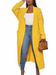 plus Size Fall and Winter New 2023 Women's Solid Color Cardigan, Casual Knit Cardigan with Pockets Commuter Style Sweater XL-5XL w17X#