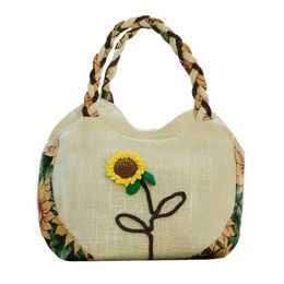 new Fi Cute natial string appliques women handbags!Hot floral prints small shop Day Clutches All-match canvas bags v1qS#