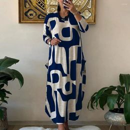 Casual Dresses Plus Size Dress Stylish Women's Colour Matching Print Maxi With Long Sleeves A-line Silhouette Pockets For A