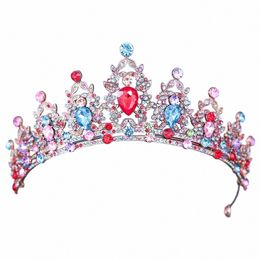 luxury Elegant Princ Colorful Crystal Rhineste Ste Crown Wedding Tiaras for Women Costume Party Hair Accories V7Fh#