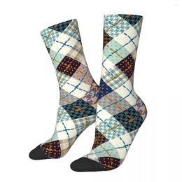 Men's Socks Pattern In Patchwork Style Plaid Art Unisex Winter Hip Hop Happy Street Crazy Sock