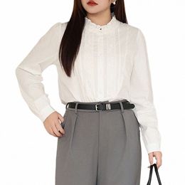 sweet Preppy Style Ruffle Stand Collar Shirt for Women, Good Quality, Plus Size, French Two Wear White Blouses, Spring Summer A6pw#