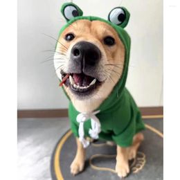 Dog Apparel Pet Cat Hooded Cotton Clothing Autumn Winter Fleece Warm Frog Sweater Decorate