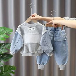 Kids Boys Sweater Suit Spring Autumn Clothing Childrens Fashion Sportswear Baby Top Pants 2PCS 240318