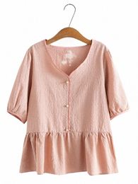 plus Size Women's Clothing In Summer Wear Short Sleeve Cott Small Square Pullover With Three Butt Large Size Thin Loose Tops D2D5#