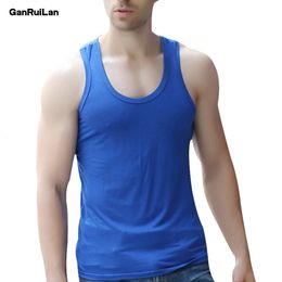 2024 Tops Mens Close-fitting Vest Fitness Elastic Casual Square Collar Breathable H Type Cotton Solid Undershirts Male Tanks 240321