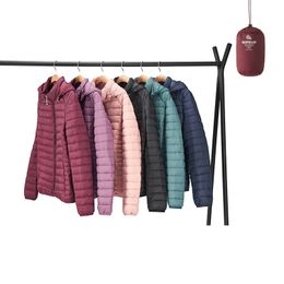 SANTELON Winter Parka Ultralight Padded Puffer Jacket For Women Coat With Hood Outdoor Warm Lightweight Outwear With Storage Bag