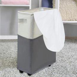 Laundry Bags 22.8 In Rolling Slim Basket On Wheels Tall Thin Narrow Foldable Storage Bins Easy Carry Dirty Clothes Hamper For Corner