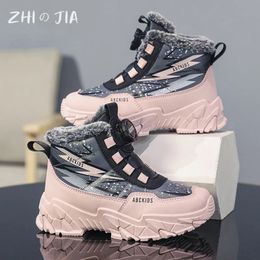 Winter High Top Rotary Schnalle Plüsch Schuhe Kinder Anti Rutsch Langlebig Schnee Stiefel Jungen und Mädchen Mode Lässig Warme 240321