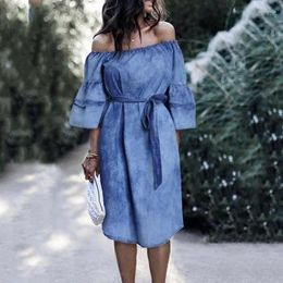 Party Dresses Loose Dark Blue Casual Tube Top Sexy Denim Dress Tie-dye Elastic Waist Tie Wrap Hip Women's Clothing Fashion 2024 Summer