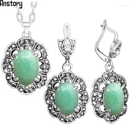 Necklace Earrings Set Natural Jades Jewellery Rhinestone Vintage Look Fashion For Women 404