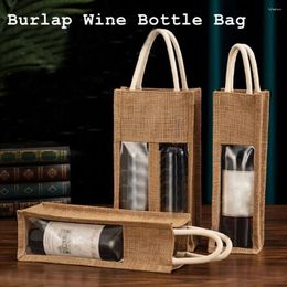 Storage Bags With Window And Handle Burlap Wine Bottle Reusable Durable Gift Box Washable Wedding Birthday Party