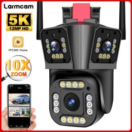 5K 12MP WiFi Camera Outdoor Three Lens PTZ 10X Zoom CCTV Security Camera 2K Video Surveillance Auto Tracking Waterproof IP Cam