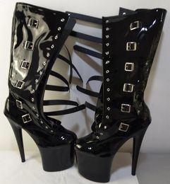 Dance Shoes 20 Cm High Heel Boots Sexy Buckle Black Paint Platform Club Fashion Women