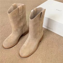 Boots Ladies Shoes on Sale 2023 Fashion Sleeve Women's Boots Autumn Round Toe Solid Shoes Ladies Short Barrel Low Heel Fashion Boots