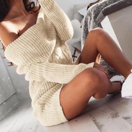 Casual Dresses Women's Autumn And Winter Sweater Dress Solid Color Long Sleeve Knit Fashion Loose Off Shoulder Hip