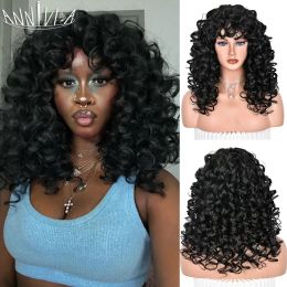 Wigs Black Curly Wig With Bangs Long Curly Afro Wigs for Women Synthetic Fibre Glueless Hair for Daily Use Party Halloween Cosplay