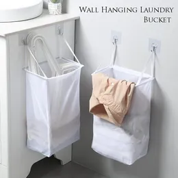 Laundry Bags Clothes Organizer Wall Mounted Drop Hanging Net Bag Storage Basket Hamper Household