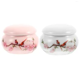 Storage Bottles 2Pcs Porcelain Mini Rouge Cosmetics Jars Chic Flower Pattern Lip Cream
