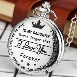 Vintage Watches Silver Black Gold To MY Daughter I LOVE YOU Laser Word Girl Analogue Quartz Pocket Watch FOB Pendant Cha248f