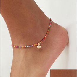 Anklets Bohemia Womens Shell Handmade Beaded Simple Colorf Rice Bead Gold Sier Seashell Charm Pendant Anklet Bracelet Drop Delivery Je Dhtwf