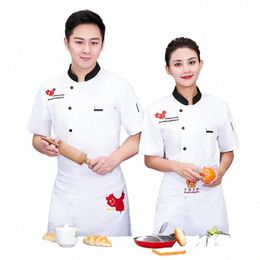 hotel Chef Uniform Short Sleeve plus-Sized plus-Sized Catering Chef Overalls Short Sleeve Summer Thin Back Kitchen Clothes U1Km#