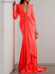 Urban Sexy Dresses Freeacy Womens Fashion Floor-Length Evening Dress 2023 Deep V-neck Long Sleeves Hip-wrapped Fishtail yq240330