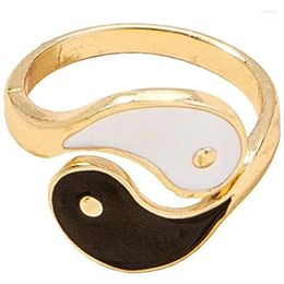 Cluster Rings 2Pcs Creative Yin Yang Gossip Ring Simple Metal Drop Oil Tai Chi Paired Set For Women Men Couple Friend Jewellery Gift