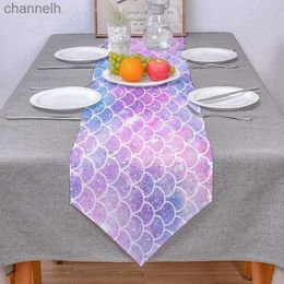 Table Runner Linen Dresser Scarf Mermaid Fish Scale Rectangular Outdoor Wedding Party Decoration yq240330