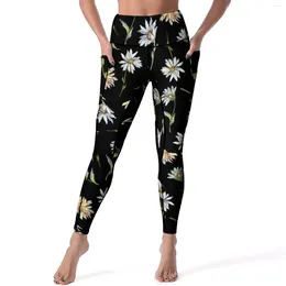 Women's Leggings Elegant Daisy Watercolor Floral Fitness Gym Yoga Pants Push Up Leggins Quick-Dry Graphic Sports Tights Birthday Gift