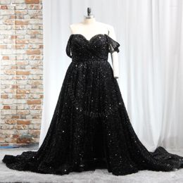 Party Dresses RSW1928 Off Shoulder Sequin Prom With Slit For Plus Women Sparkly Elegant Ruched Pleated Formal Evening Gowns Halloween