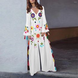 Ethnic Clothing 2024 European And American Women's Multicoloured Tassel Split Long Dress Bohemian Printed Dresses